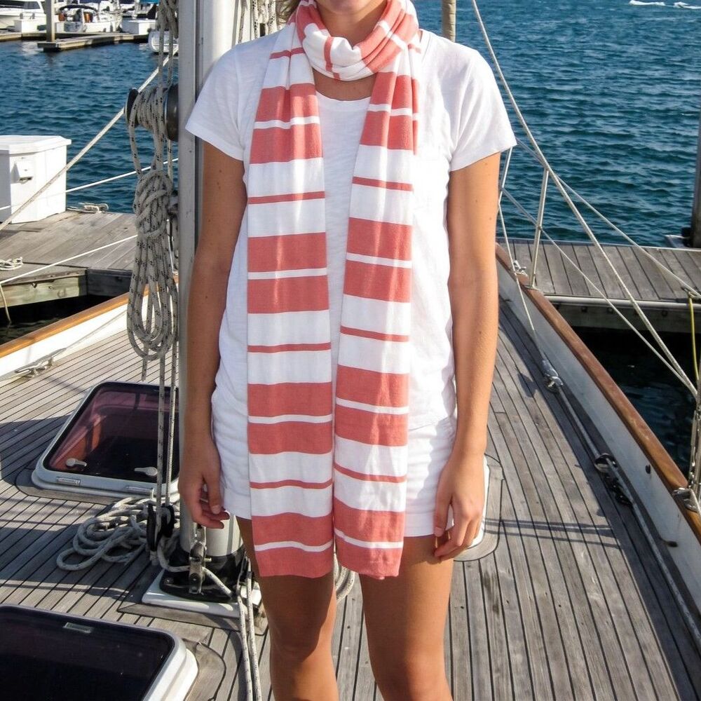 Peach/White Gingerbread Scandi Girl Striped Knit Long Scarf